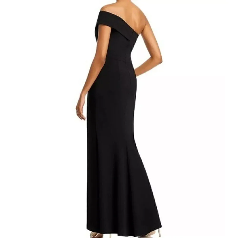 AQUA Scuba Crepe Off-the-Shoulder Gown New evening dress Black Size 8 New - Picture 5 of 13